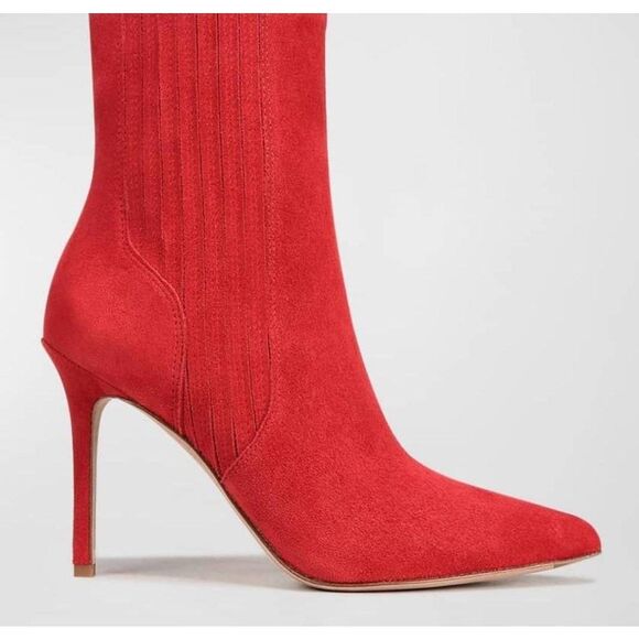 Veronica Beard Lisa Suede Stiletto Ankle Booties in Red Pointed Toe Chelsea NEW - Picture 1 of 10